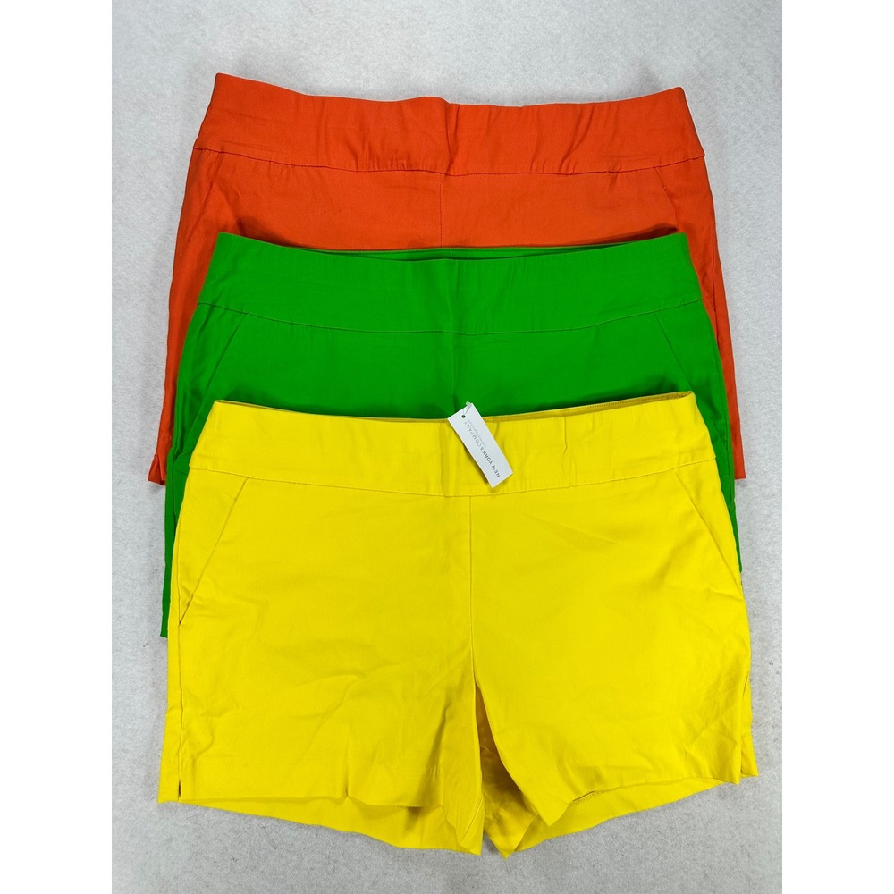 New York & Company Womens L Pull On Shorts 3 Pack Yellow Green Orange Large NWT